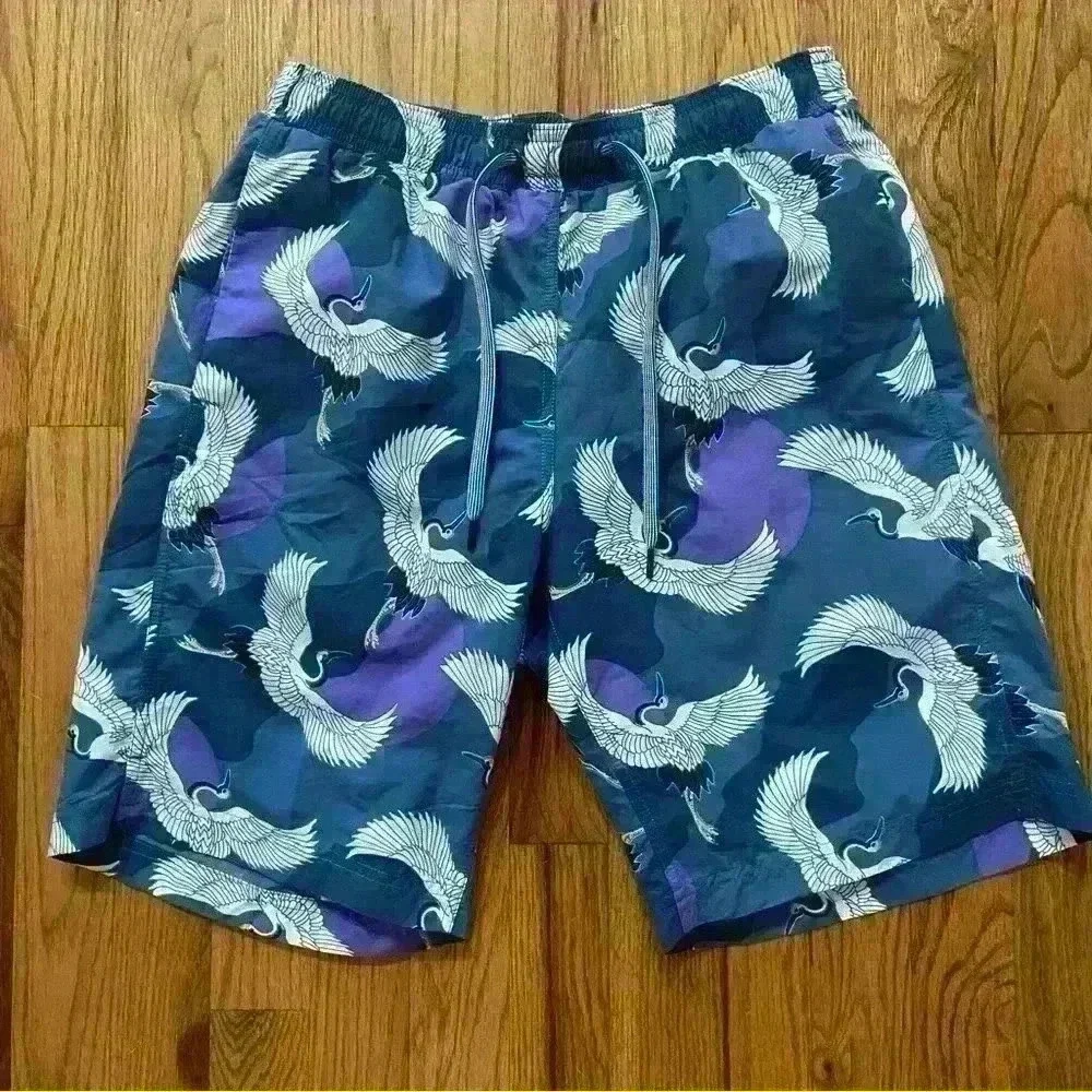 Saxx Cannonball 2N1 Swim Trunks Size Small Blue Purple White Bird Ballpark Pouch